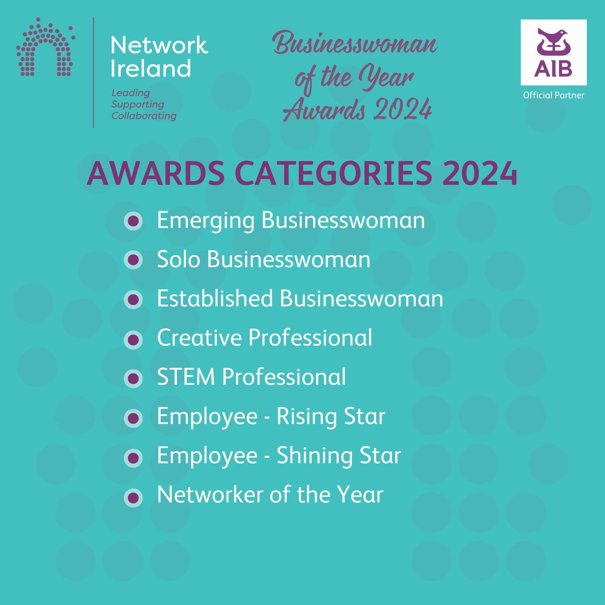 Entering awards is a great way of taking stock of achievements & getting free publicity! 
Network Ireland Businesswoman of the Year awards are now open with 8 categories to choose from. Closing date is 6pm Friday 19th April. Apply here bit.ly/3v8Ss6Q #NIWC24