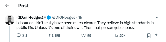 #ToriesOut642 #GeneralElectionNow remember Sunak promised integrity & accountability at highest levels
So we have #WillyGate Willy Wragg disclosing fellow MPs private nos to blackmailer not having whip withdrawn - why is that? 
& yet here's Dan Hodges talking about Labour! 🤷