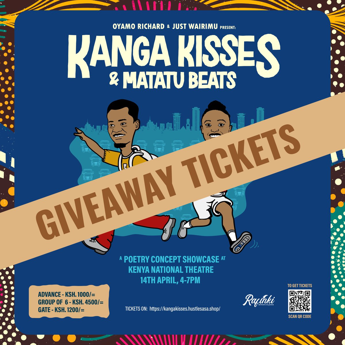 @Richiepoet1 & @justwairimu in collaboration with @CultureCentreKE is offering a few tickets. To get: comment on this post with what comes to your mind when you hear 'Kanga Kisses and Matatu Beats'. the comments with the most retweets by 10th April, 11 am wins. #poetry