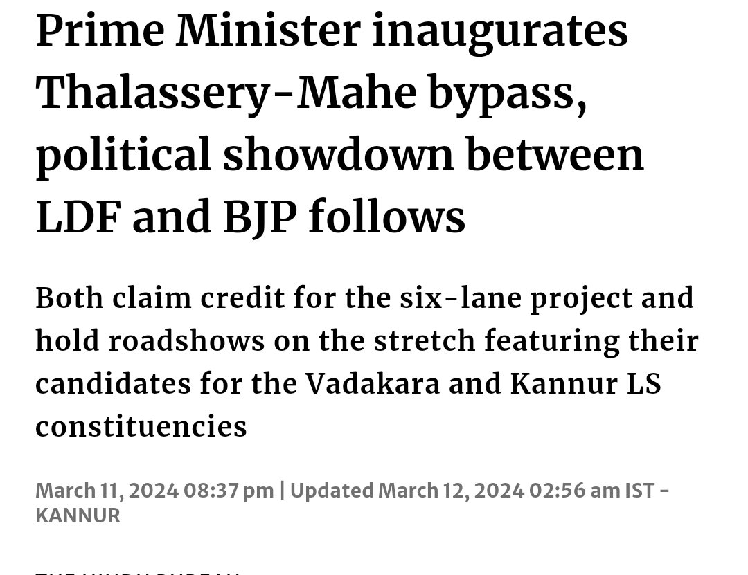 Yes, this is Kerala. 

The proces of land acquisition for Thalassery-Mahe bypass started in 1977.

Modi govt started the work in 2018 and finished it in 2024.

Now, other parties & their piddis like Mini Nair are now trying to take credit 😭😭