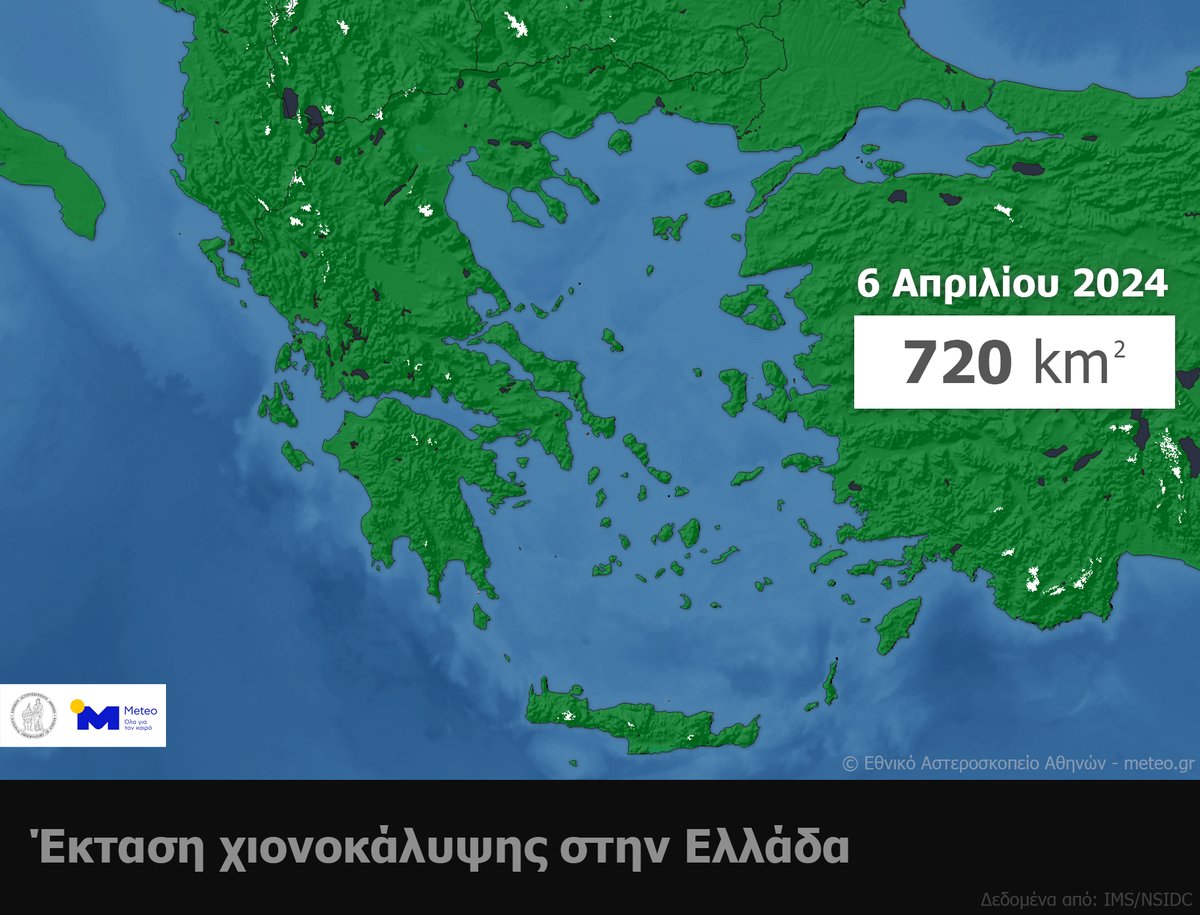 Η έκταση της χιονοκάλυψης στην Ελλάδα τον χειμώνα 2023-2024 | Μειώθηκε στο μισό μετά το διάστημα των υψηλών θερμοκρασιών στα μέσα της Άνοιξης

Link: meteo.gr/article_view.c…