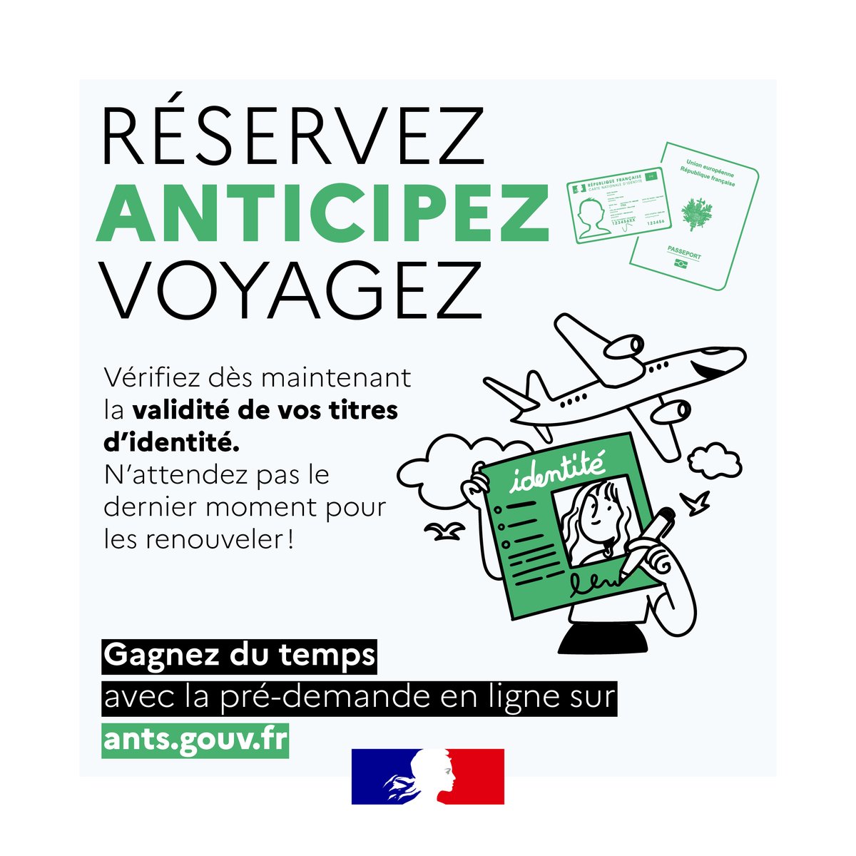 #MardiConseil | Des vacances à l'horizon ? ☀️ ✅ Vérifiez dès maintenant la validité de vos titres d’identité ! ❌ N'attendez pas le dernier moment pour les renouveler. ℹ️ Informations et démarches en ligne sur : passeport.ants.gouv.fr