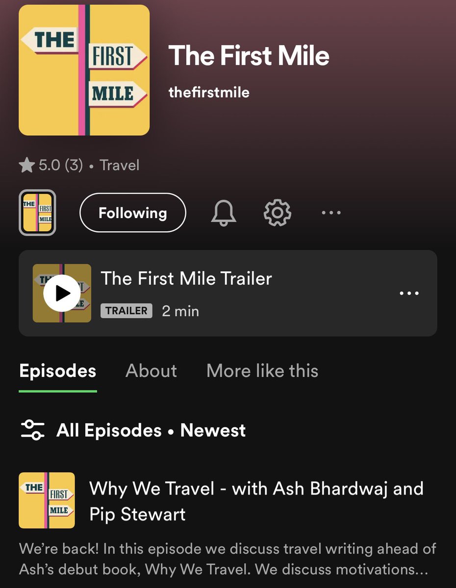 Absolutely delighted to see one of my favourite Podcasts is back !! 🥳 ‘The First Mile’ with @AshBhardwaj and @PipStewart 🙌 Excited to see that the new first episode is about Ash’s new book ‘Why We Travel’ which comes out on Thursday!!📘 Mornings listening sorted!🎧