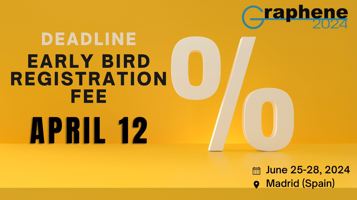 🚨 Don't miss out! Early bird fee deadline for @GrapheneConf  ends April 12th. Secure your spot now for discounted rates! Register today and join us for groundbreaking discussions in graphene research. #Graphene2024 #EarlyBirdDeadline 📅🎓
More info: grapheneconf.com/2024/regini.ph…