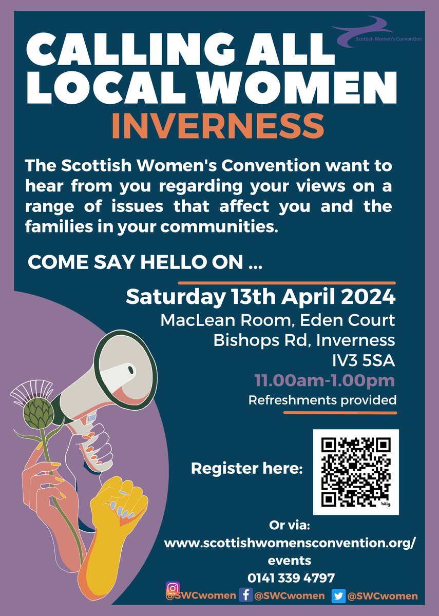 Calling all local women📣 This Saturday we are visiting Inverness! Join us for a cuppa and a chat, this is a chance to share your thoughts on life in Inverness. Don't miss out and secure your spot now 📷 bit.ly/3IjsNLK #Inverness #SWCRoadshows #Invernessevents