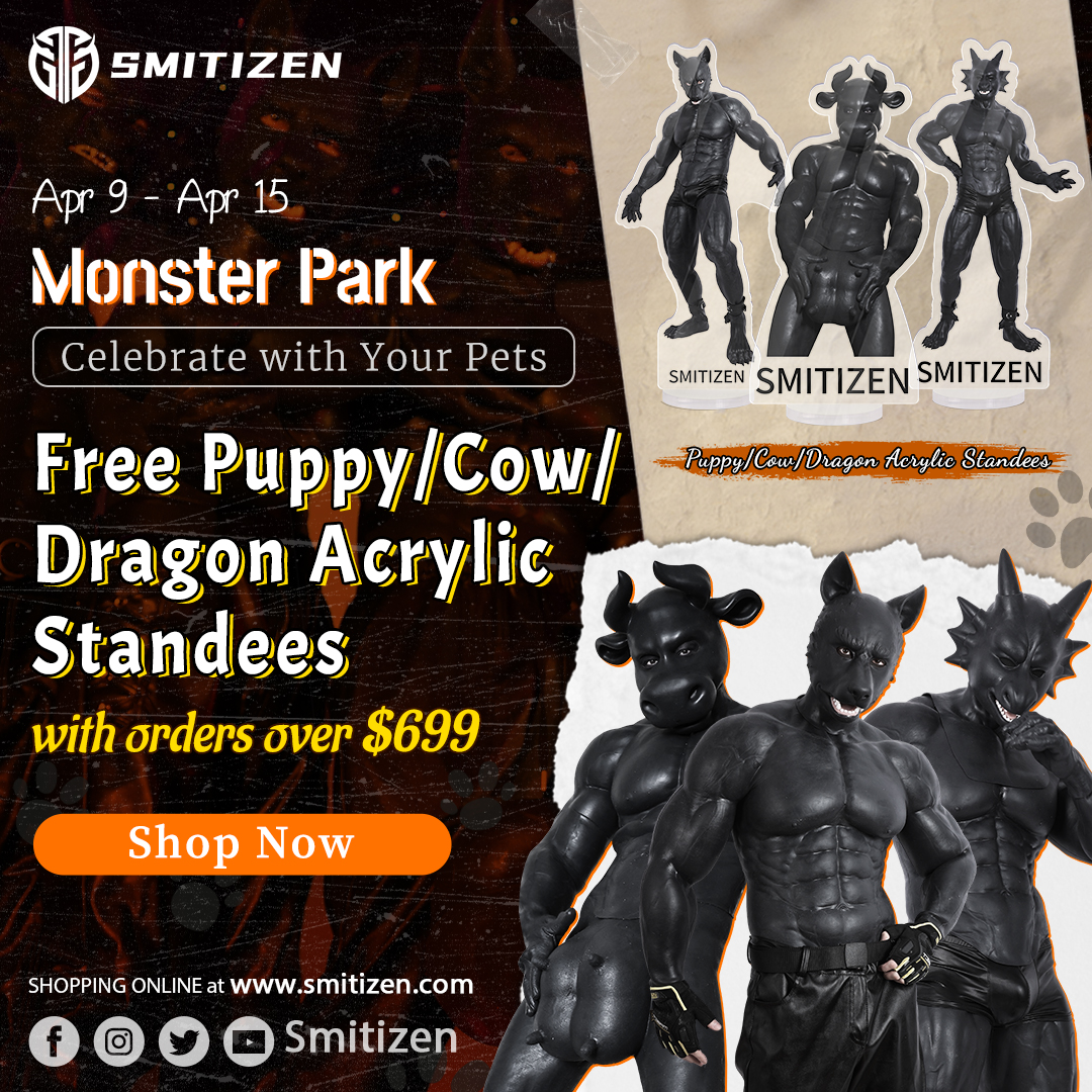 Celebrate with your pets at Monster Park.💥🐾 Perfect for adding a touch of whimsy to your space! smitizen.com #smitizen #furryfandom #rubberfetish #latex #paws #mask #maskfetish #transformation #fursuit #furry #malemask