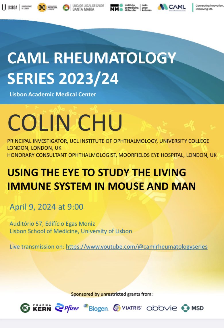 Thanks @colinchu72 for coming to Lisbon for a great talk on #eye inflammation! Area so close to #rheumatology 👀 so cool to see live cells just rolling and flowing in vessels and retina! @ulssanta_maria @IMMolecular #FMUL #CAML