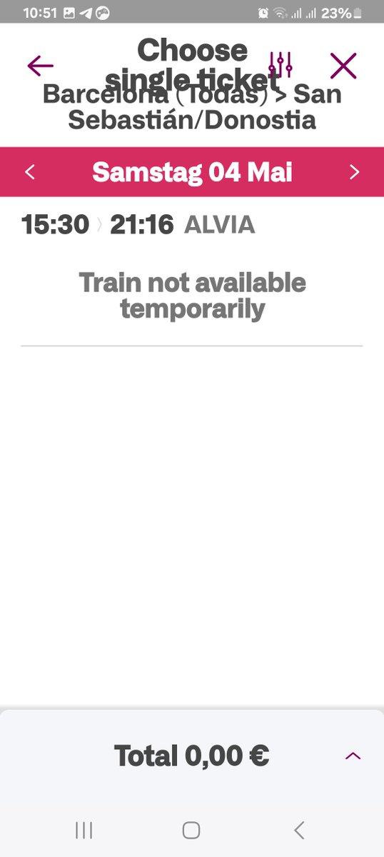 ralf_streck's tweet photo. A ver @Renfe @Inforenfe ...
Hace una semana me tuve que quejar que no se puede comprar billetes para ir de #Donostia a Barcelona alrededor del 1 de mayo. Faltan 3 semanas y todavía no se puede. DESASTRE!
Habrá que publicar un artículo. Hay que planificar y coordinar horarios! https://t.co/fAv3zofiHo