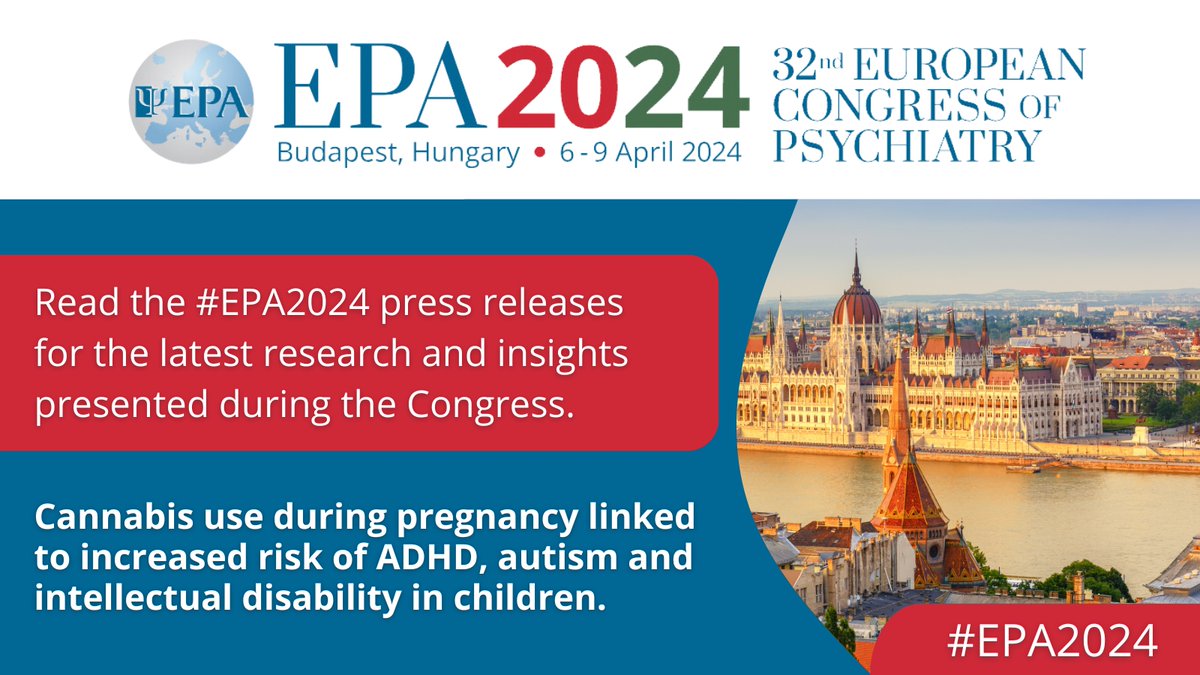 A new study presented at #EPA2024 reveals an association between prenatal cannabis use disorder and an increased risk of neurodevelopmental disorders in offspring. Read the press release: tinyurl.com/EPA2024PL1