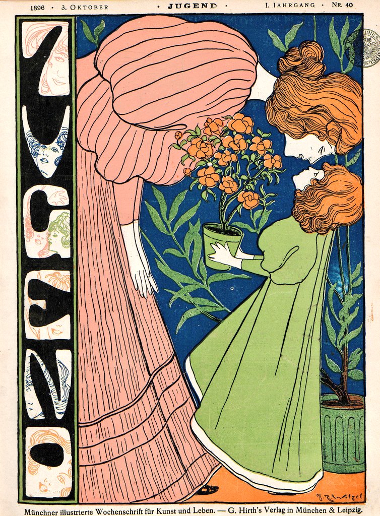 Art Nouveau cover from October 1896 of legendary German art magazine 'Jugend'.