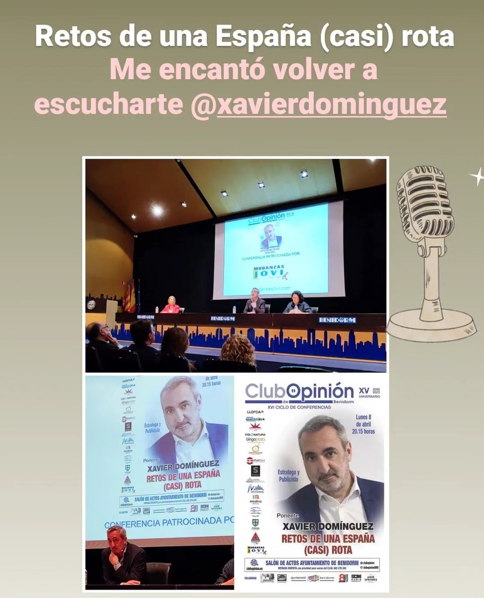 Ayer el consultor político y comunicador <a href="/XavierDominguez/">Xavier Domínguez</a>, nos habló de un tema de mucha actualidad como es la polarización política, la falta de diálogo y yo añadiría la "mucha de egos".
Me encantó ‼️ <a href="/ClubOpinionBND/">Club Opinión BND</a> <a href="/BenidormAyto/">Benidorm</a>