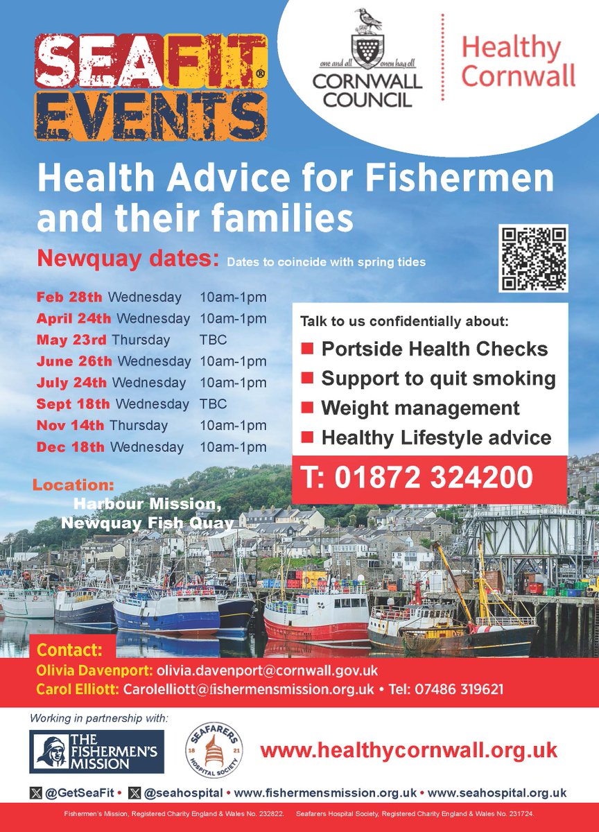 No health concern is too small. Our free confidential health checks & chats are here to support fishermen in #Newquay April 24th @thefishmish @seahospital @HealthCornwall