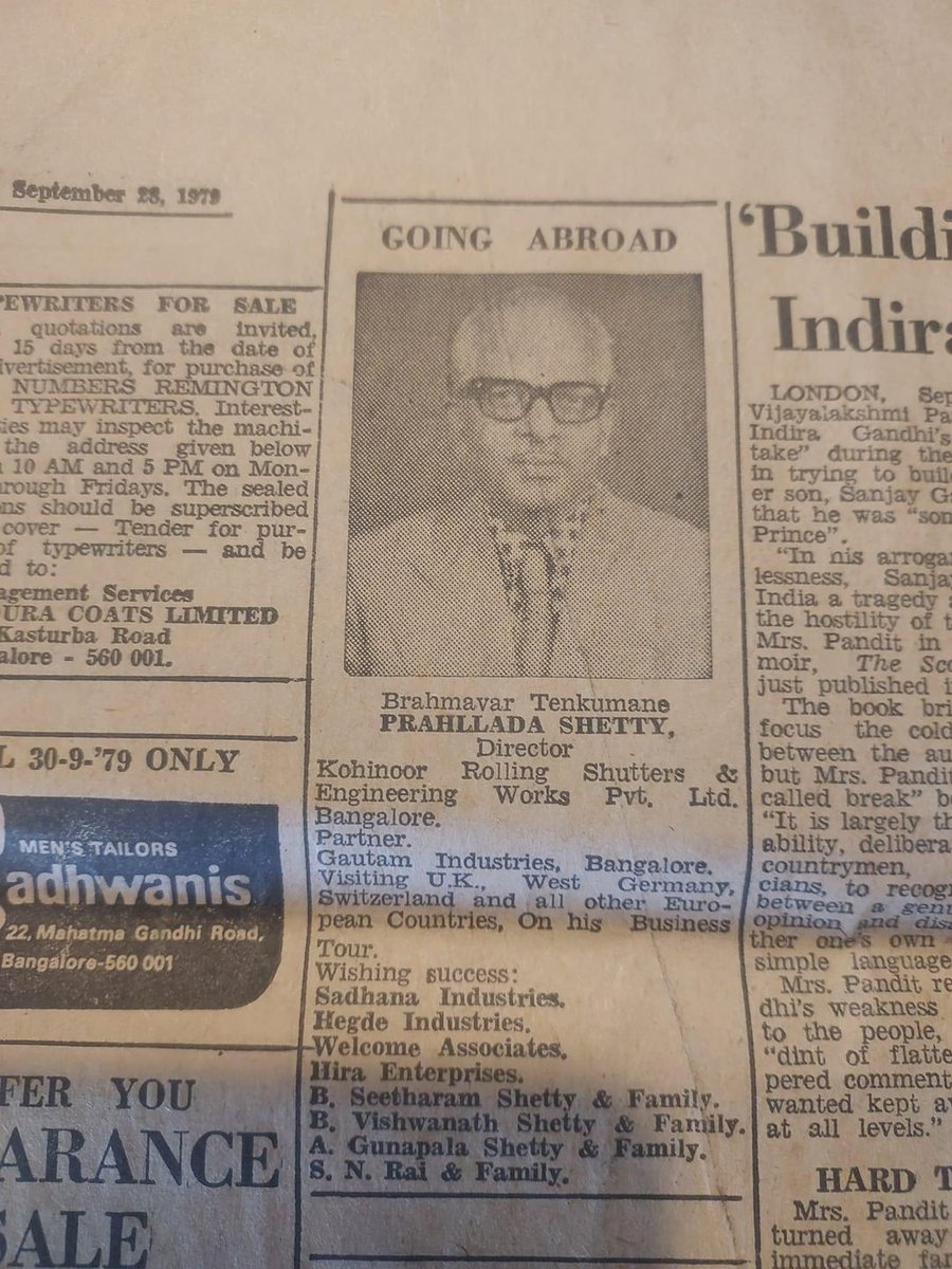 In the 70s ads were put in newspapers congratulating Indians who would be travelling abroad