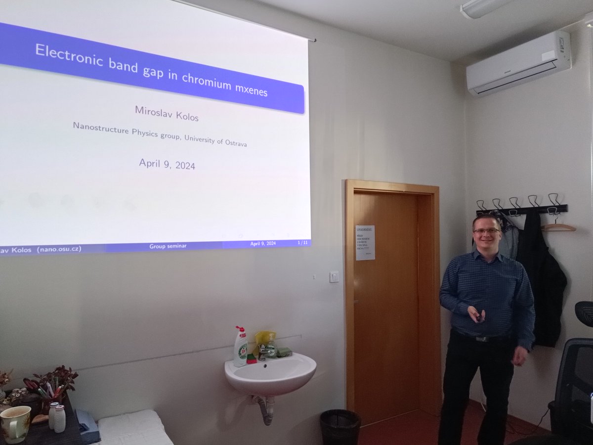 nano_osu's tweet image. Exciting seminar update! Our colleague Mirek Kolos presented intriguing findings on &quot;Electronic band gap in chromium MXenes&quot; at our research group meeting yesterday. Looking forward to more in two weeks! #Research #Nanostructures #ScienceDiscussion @Prf_Ostravska @Ostravska_Uni