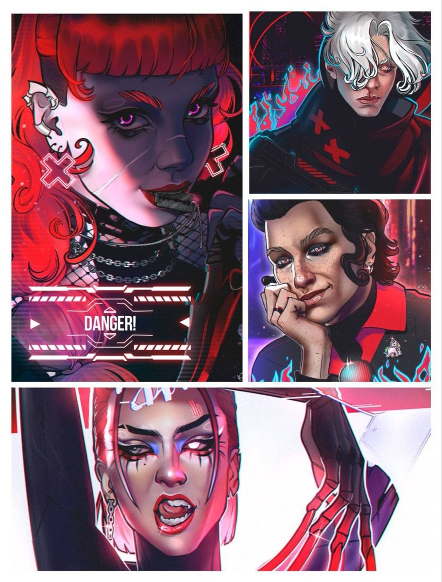 Hej, #PortfolioDay! I'm Kjetll, a digital artist who creates cyberpunk/futuristic art. I'm truly passionate about bringing my OCs to life within my original sci-fi setting called Rhapsody. Here are my illustrations featuring these characters :з