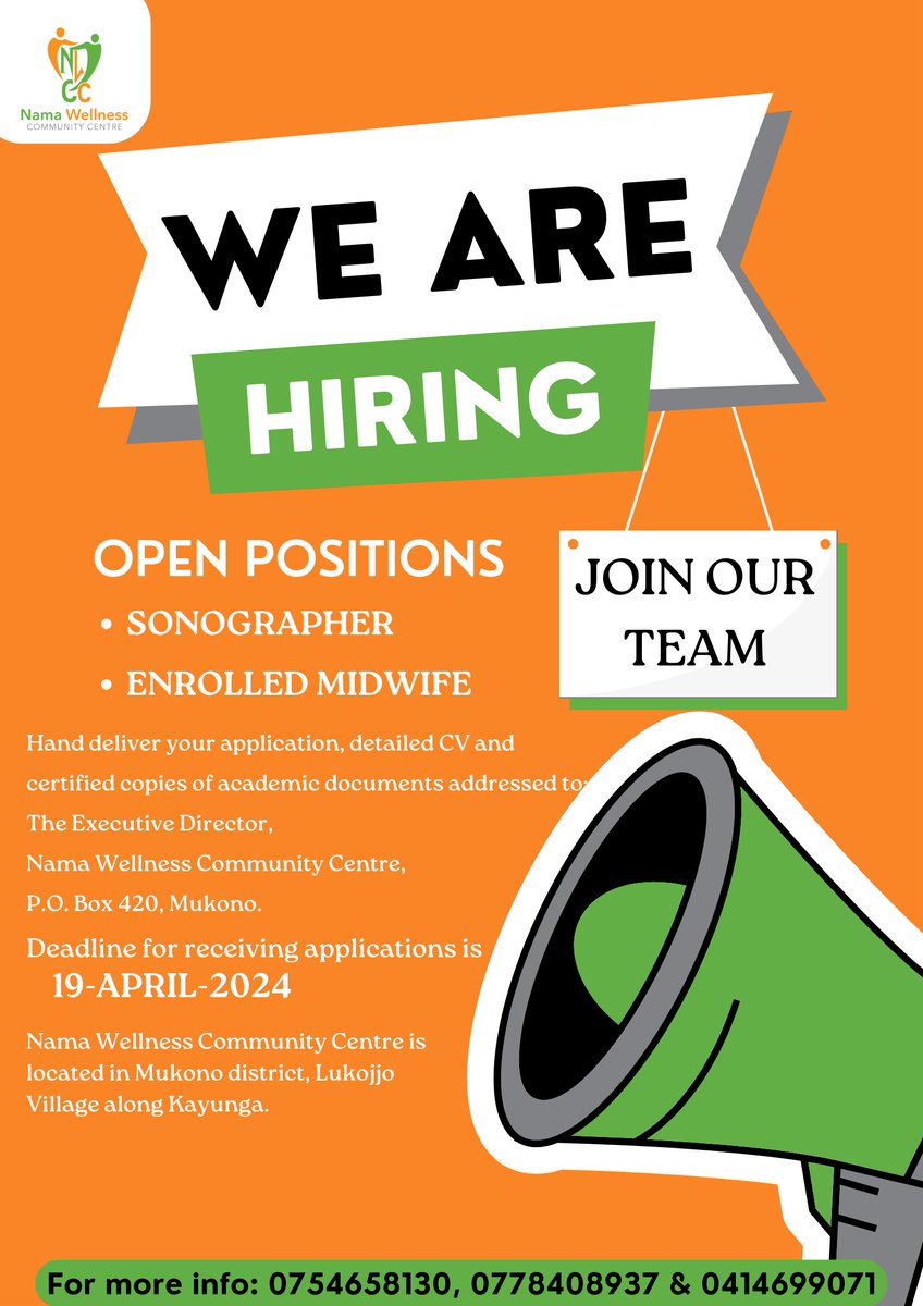 Join Us! Exciting Opportunity Alert! We're hiring! Enrolled Midwife and Sonographer positions available! If you're passionate about healthcare and ready to make a difference, apply now! More Details: namahealth.org/careers/ @MinofHealthUG @Picho1900 @drkaggwek @rkalyes1