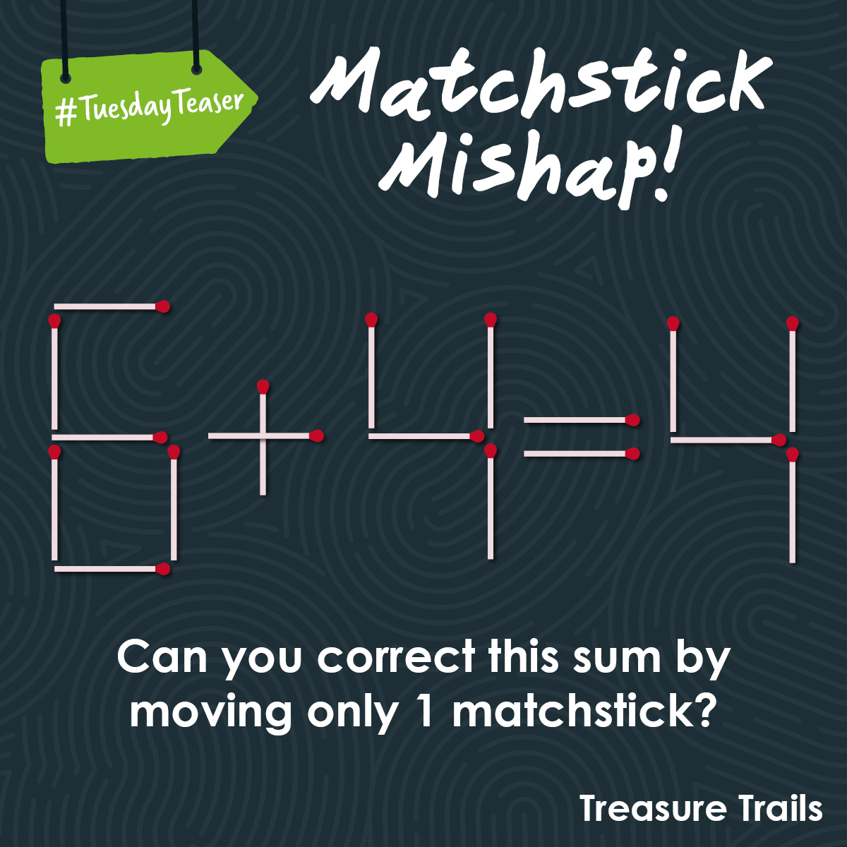 #TuesdayTeaser For today's teaser we get messy with matchsticks! Can you make this equation correct by moving only 1 matchstick? ✨USUAL RULES APPLY✨ like when you get an answer but don't give it away! There's more than one possible answer though - answers coming tomorrow...