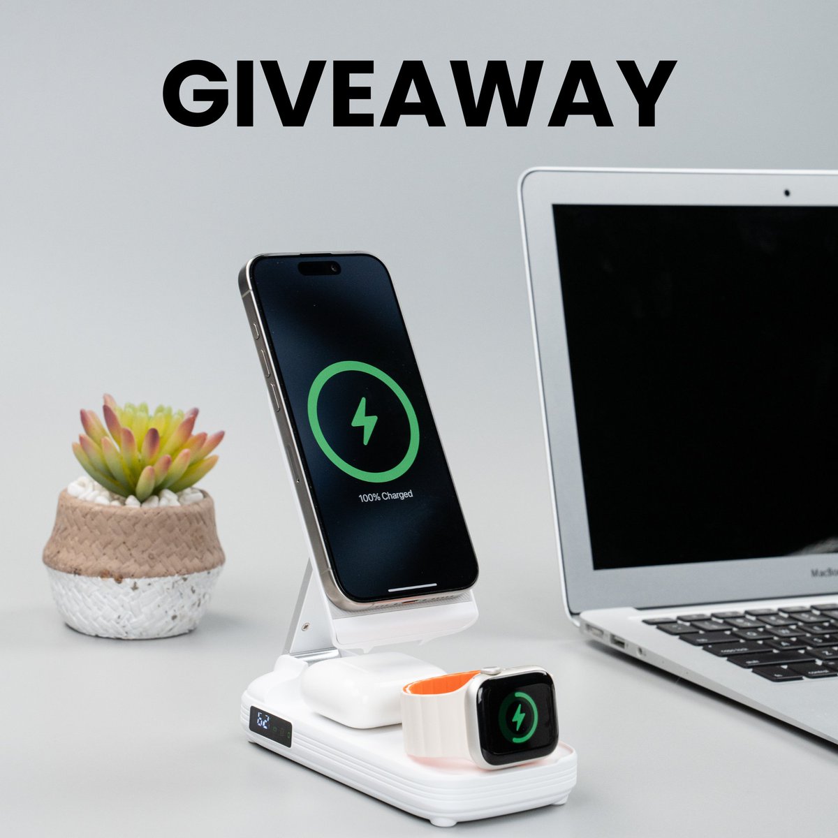 #FlashGiveaway Ready to experience unparalleled charging convenience? Here's your chance!⚡️🔥 -Follow & Like & RT -Tag 2 friends who always need a power boost! 2 winners will be announced on April 12 and get the 5-in-1 JuiceStand. GLHF! 🥂 #Powerbank #iPhone15Pro