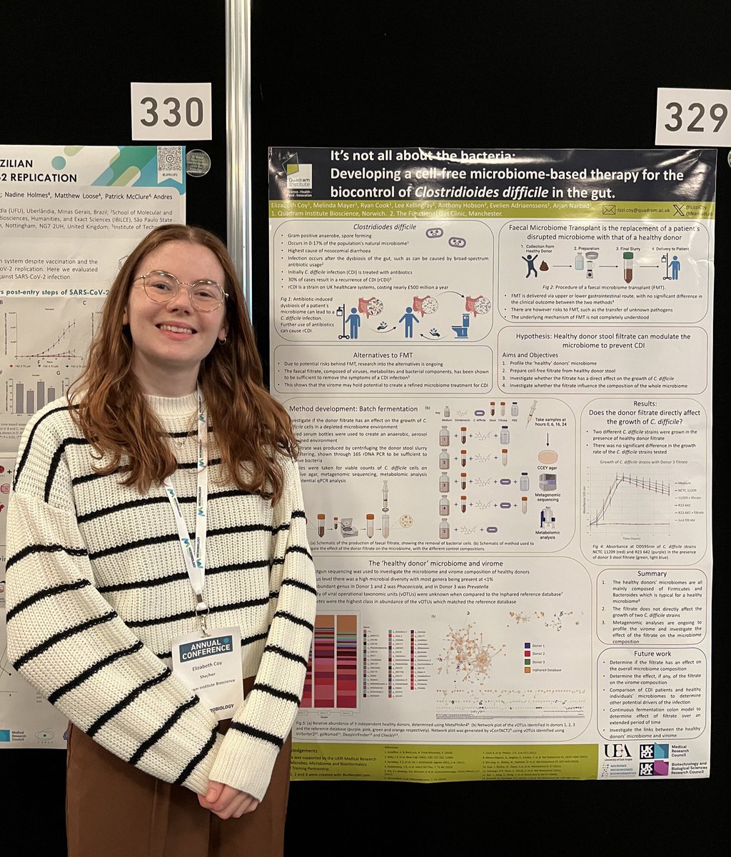 Excited to be presenting my poster today at @MicrobioSoc 2024!! 🏴󠁧󠁢󠁳󠁣󠁴󠁿
Come along to poster A329 to find out more about using our microbiome to treat CDI 🧫👩‍🔬

#PhDlife #microbiome #Microbio24 #womeninSTEM