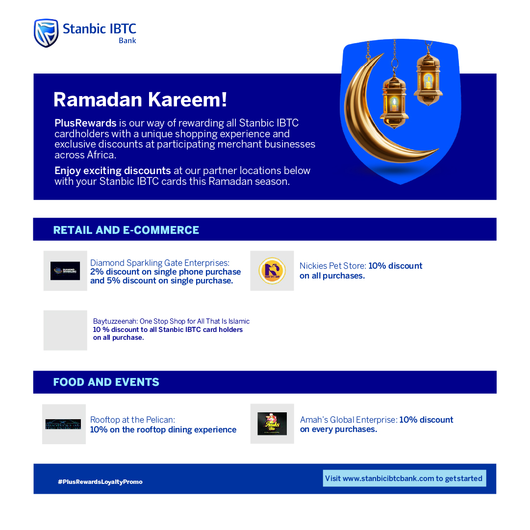Ramadan gifts came early! 😎​ Swing by any of our partner locations and treat yourself to some sweet discounts!​ #StanbicIBTC