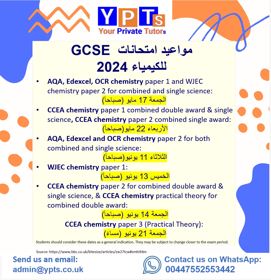 مواعيد امتحانات GCSE
للكيمياء  2024

#gcse #alevels #tip #undergraduate #physics #chemistry #biology #science #maths #british #gcserevision #exams #uk #gcsemaths #english #privatetutors #secondaryschool #gcse2024 #parentingtips #alevel #findtutor #universitytutor #aqa #edexcel