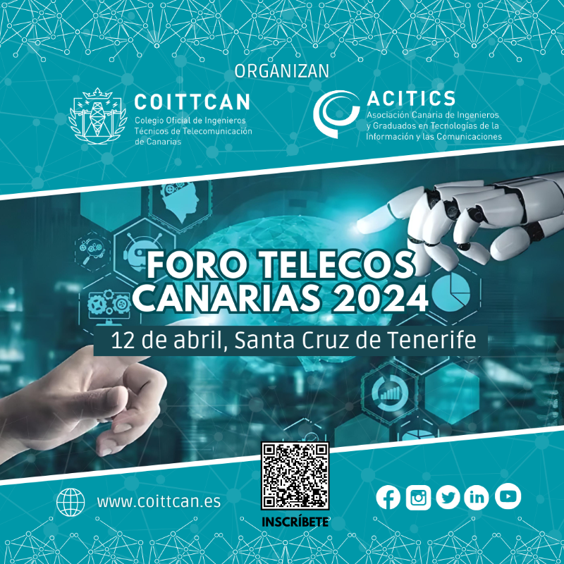 intelequia's tweet photo. 💡El próximo 12 de abril estaremos presentes en IV edición del Foro Telecos Canarias, organizado por @COITTCAN y @aciticstweet en la sede de @cajasiete. 

 ¡Inscríbete!👇
+info: https://t.co/1QBUoD256c
#ForoTelecosCanarias2024 https://t.co/pXQT2vVFoB