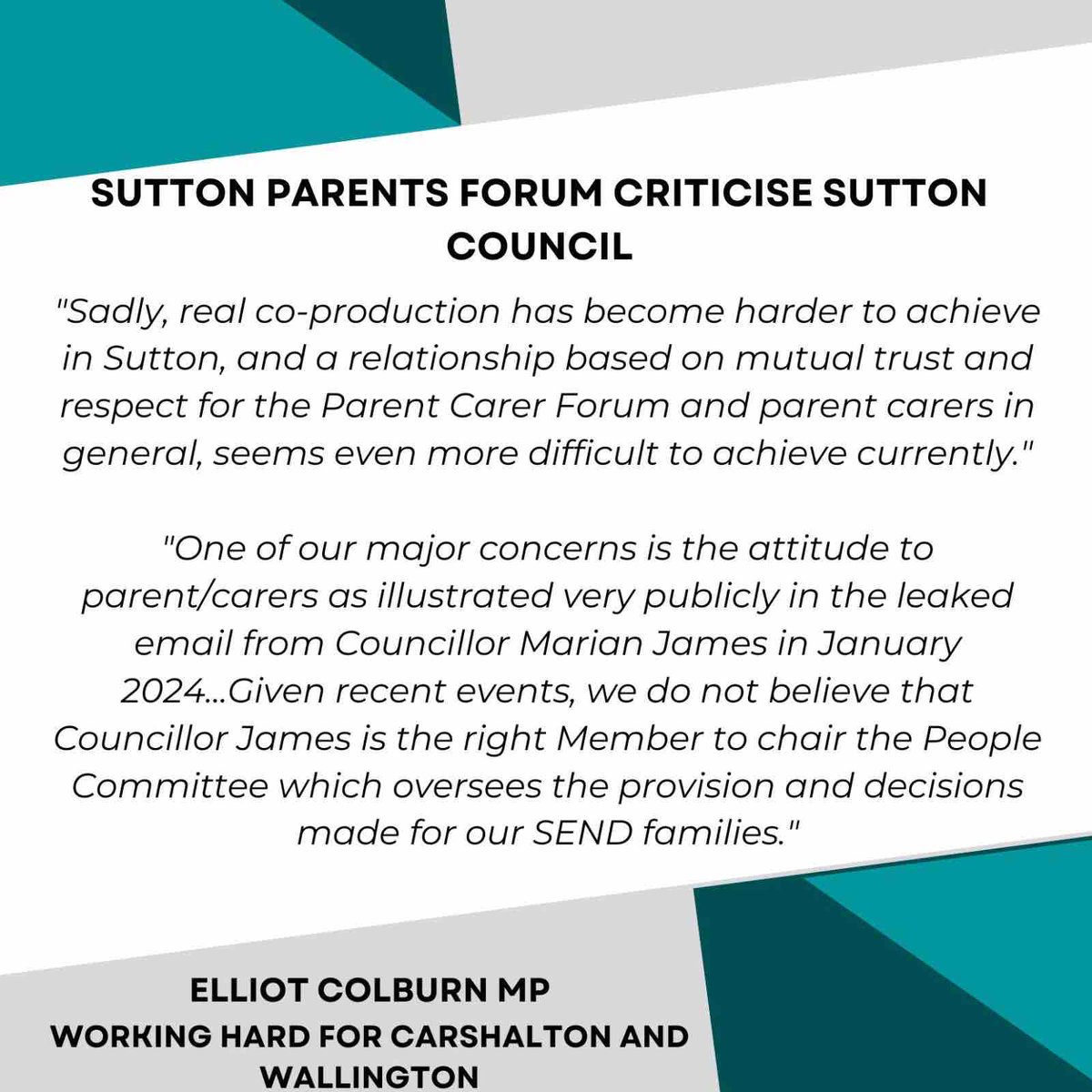 Absolutely shocking to hear Sutton Council’s attitude made it impossible for Sutton Parents Forum to work with them. Disgraceful that our local Council are making the lives of parents even harder!