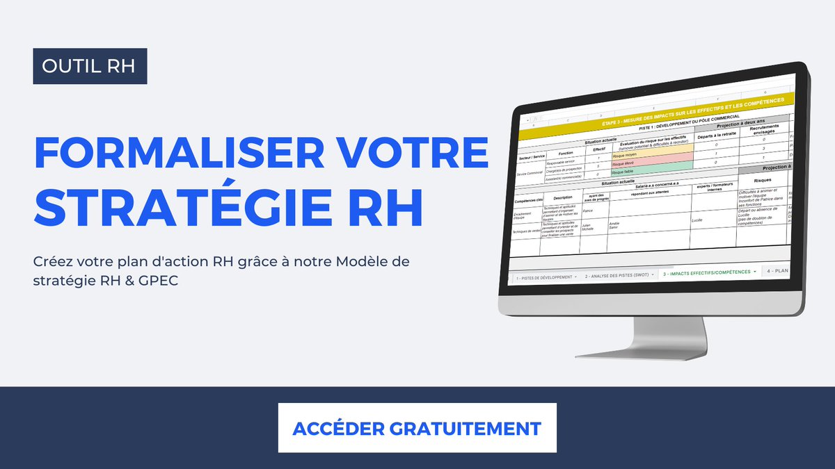 Déclinez et mettez en forme la stratégie RH de votre entreprise.

✔️Définir les enjeux de votre entreprise 
✔️Analyser les pistes et les prioriser 
✔️Planifier les besoins futurs de vos équipes
✔️Créer votre plan d’action #RH

Notre livre blanc gratuit ⤵️

bit.ly/3xk8ewb