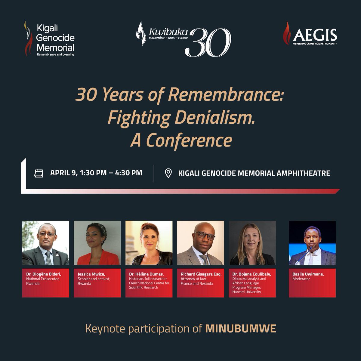 Link to Follow live @Aegis_Trust conference on #Kwibuka30, Remembrance and #FightingDenialism30 today at 1:30 PM Kigali Time. youtube.com/live/2S8NNB_Ji…