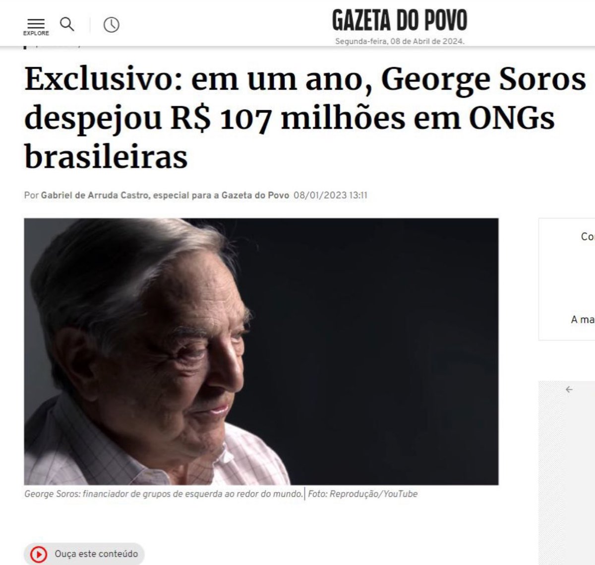 🇬🇧George Soros has already invested hundreds of millions in more than 300 NGOs operating in Brazil, to promote gender ideology, abortion, drug liberation, censorship and mass decarceration. 
And some still believe that it’s all for ‘the greater good’. 😏
——-
🇧🇷E ainda tem gente