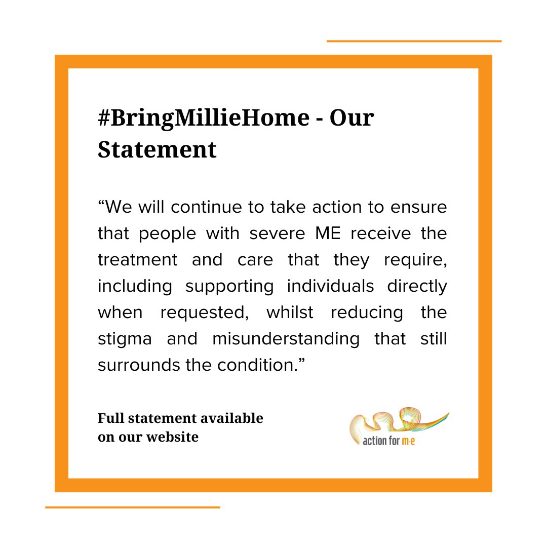 We have issued a statement in response to the concerning reports surrounding Millie's care.

Full statement available on our website: actionforme.org.uk/news/bringmill…

#BringMillieHome

#pwME #MyalgicE #SevereME
