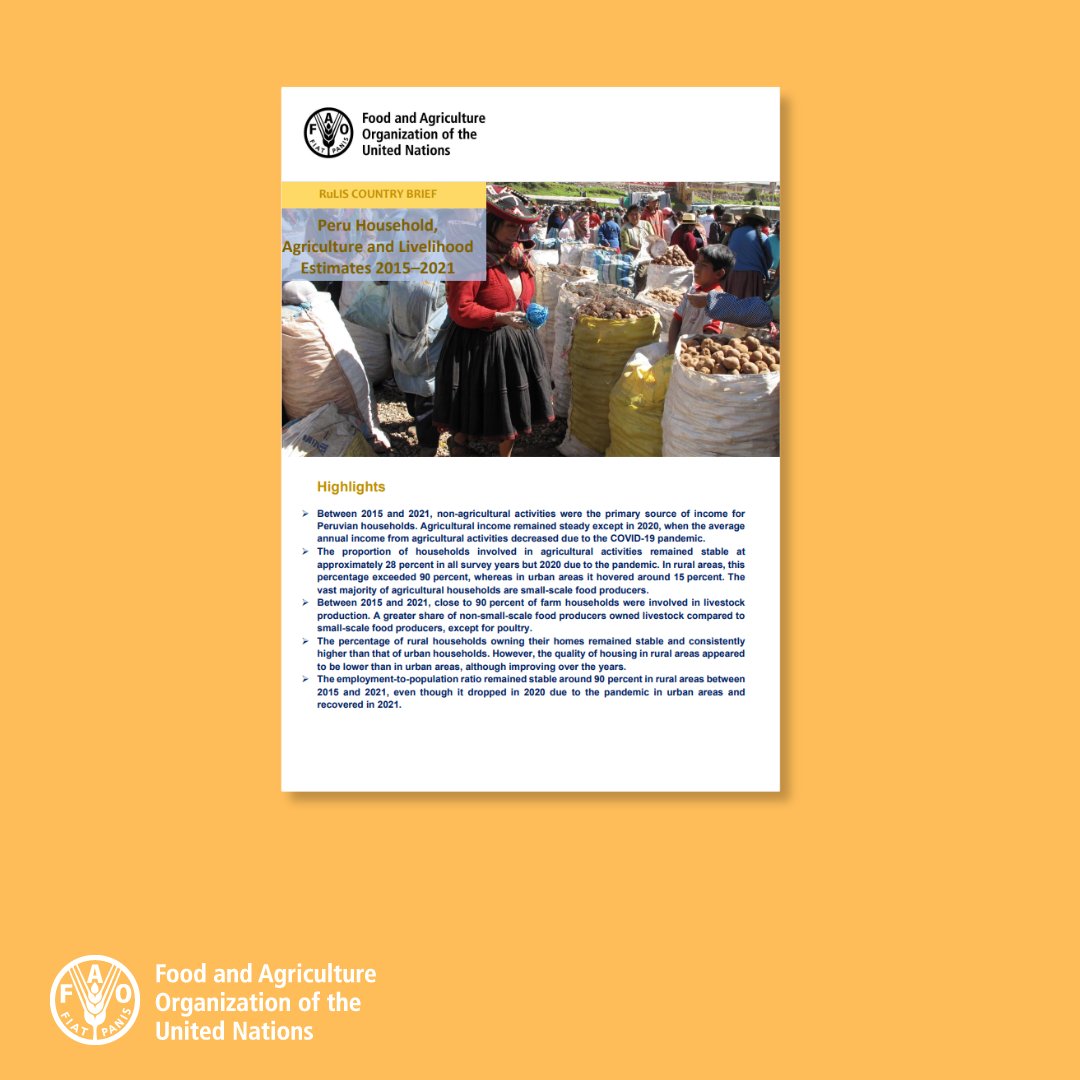 RuLIS country brief: Peru 🇵🇪 Peru Household, Agriculture and Livelihood Estimates 2015–2021 The Rural Livelihoods Information System (RuLIS) is a set of harmonized household- and individual-level data & indicators on different aspects of livelihoods. 📙fao.org/documents/card…