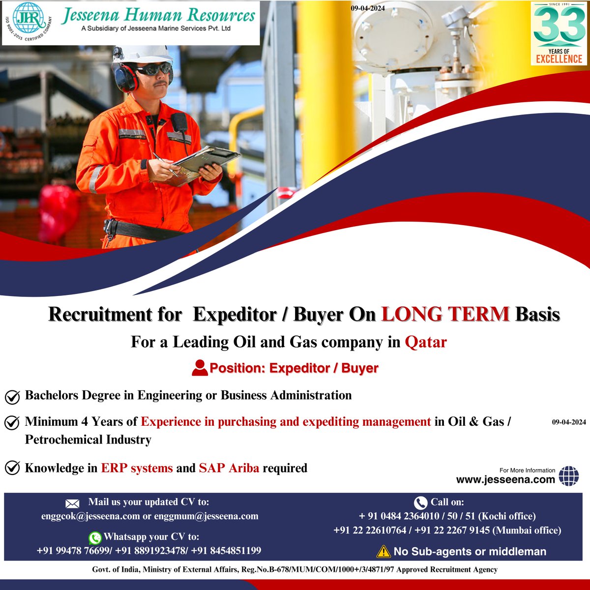 Recruitment for Expeditor / Buyer On LONG TERM Basis for a Leading Oil and Gas company in Qatar

Mail your updated CV to: 
enggmum@jesseena.com / enggcok@jesseena.com

#ExpeditorBuyer #OilGasIndustry #PurchasingManagement #SupplyChain #ProcurementJobs #QatarJobs #EngineeringJobs