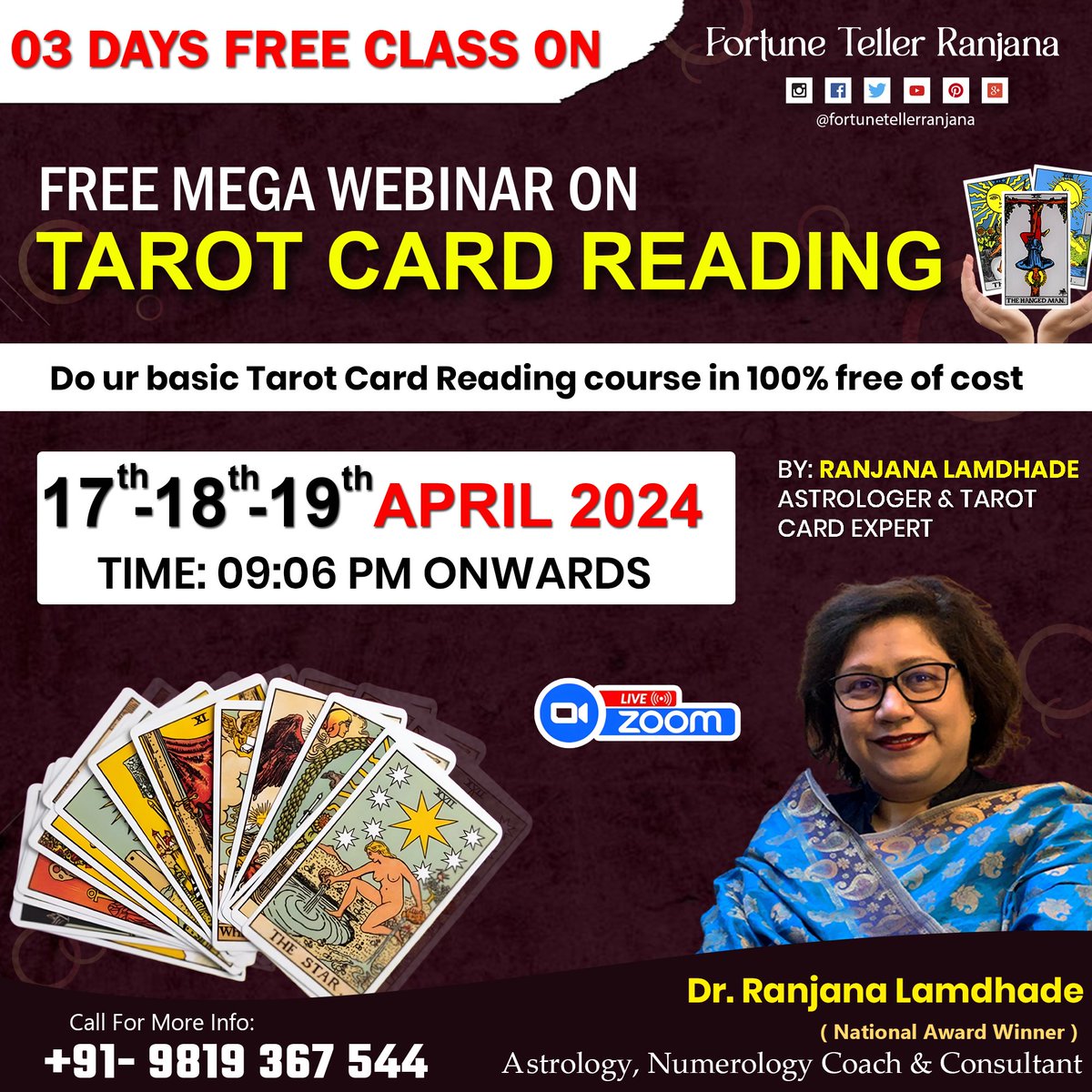 03 DAYS FREE CLASS ON

𝗙𝗥𝗘𝗘 𝗠𝗘𝗚𝗔 𝗪𝗘𝗕𝗜𝗡𝗔𝗥 𝗢𝗡
𝗧𝗔𝗥𝗢𝗧 𝗖𝗔𝗥𝗗 𝗥𝗘𝗔𝗗𝗜𝗡𝗚

Do ur basic Tarot Card Reading course in 100% free of cost
.
.
.
#fortunetellerranjana #drranjnalamdhade #TarotCardReading #FreeClass #TarotInsights #IntuitiveWisdom #Divination