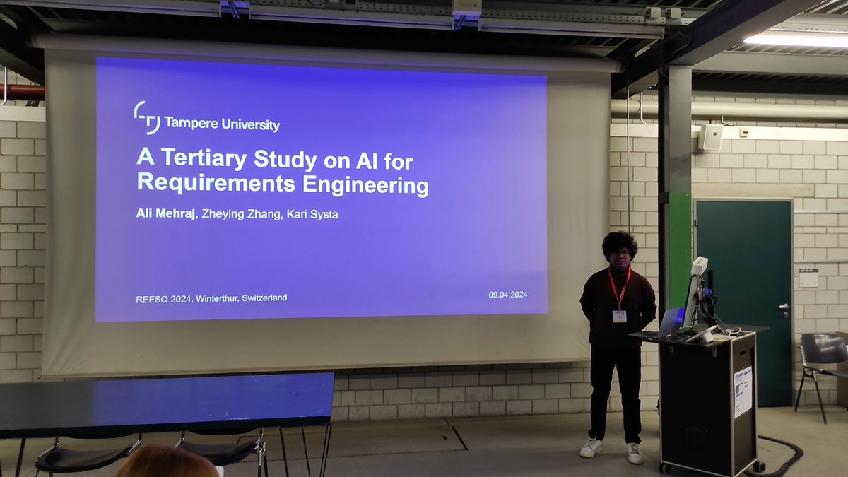 🧠 Join Ali Mehraj, Zheying Zhang, and Kari Systa for a tertiary study on AI for Requirements Engineering, a Best Paper Candidate you won't want to miss! #BestPaperCandidate #AI #RE #REFSQ24