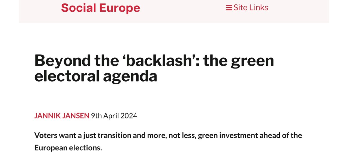 Rolling back climate action would misjudge most European citizens' stance on the issue.

Instead, the next Commission must prioritize unlocking green investments and ensuring fair distribution of transition costs and benefits, as I argue @socialeurope:

socialeurope.eu/beyond-the-bac…