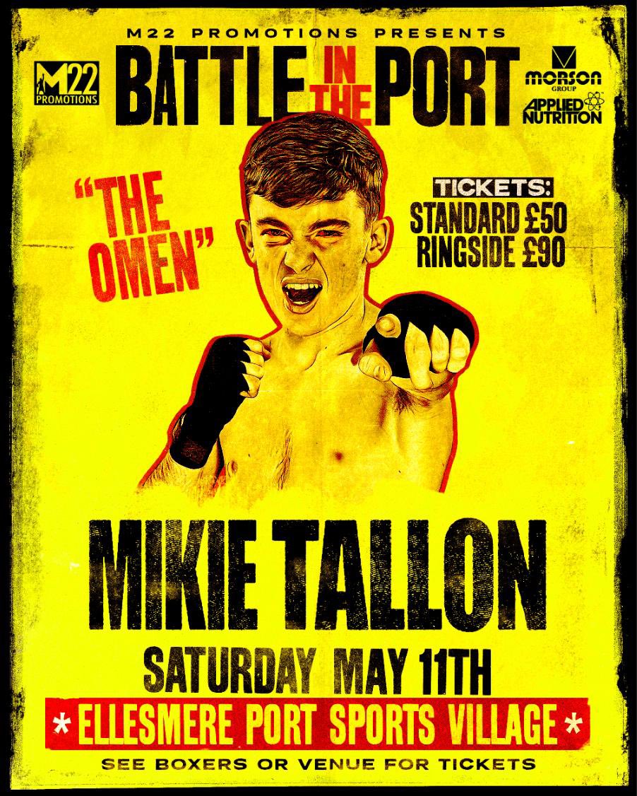 THE OMEN RETURNS 🔥 Talented unbeaten prospect @mikietallon37 returns to the ring on 11.5.24 . Boxing on the undercard of stable mate Paul Butler World title fight on the Battle in the port show . Tickets available from venue & fighters . #boxing #TheOmen #battleintheport #M22