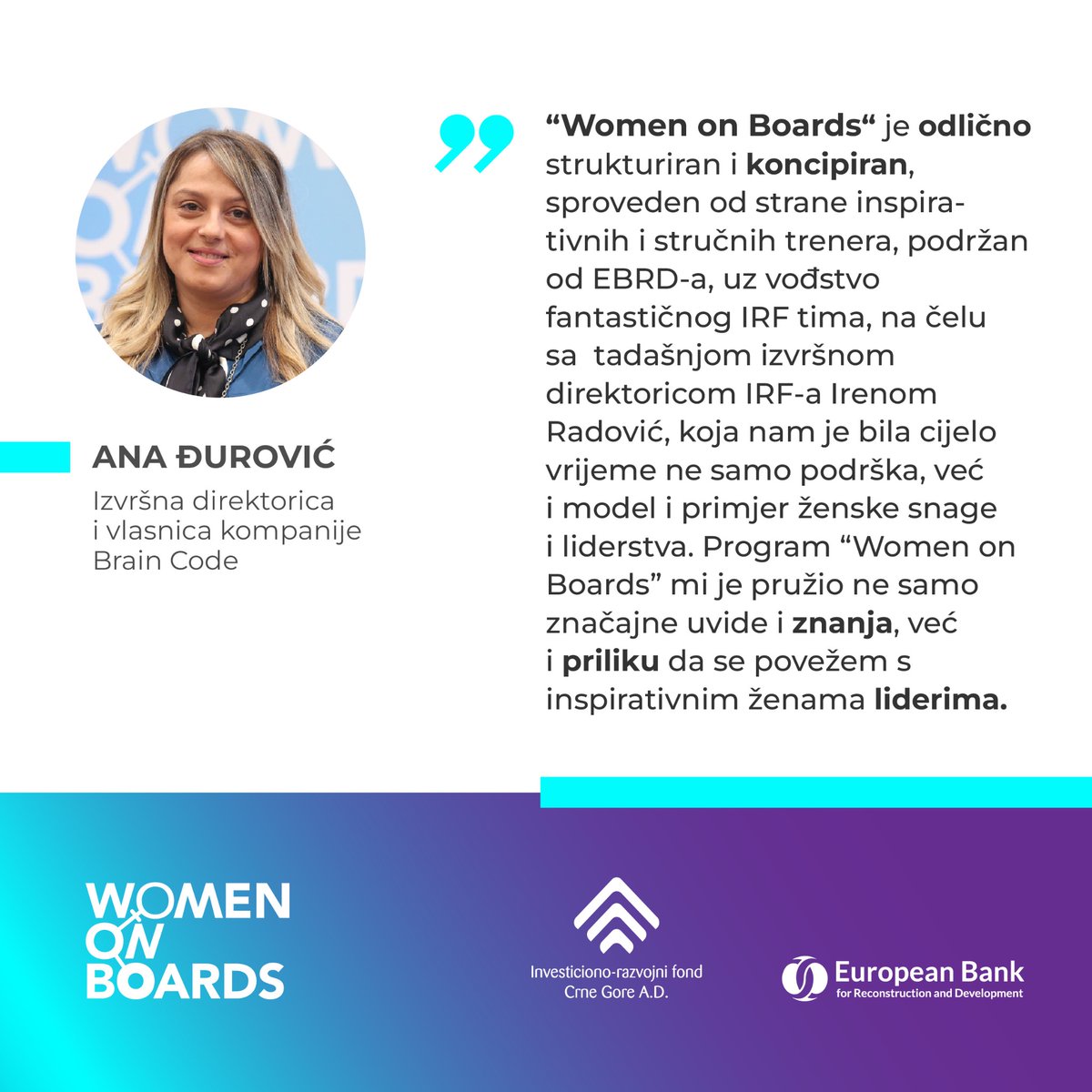 🎯 #WomenOnBoardsMNE 💪⚡️👩‍🦰 #MarijaSukovic #BiljanaRadusinovic #AnaDjurovic 

#Economicgrowth #Montenegro #Diversityandinclusion #Womenonboards #StvarajmoZajednoBoljeSjutra
.
.
.
🟦#IRF⬜️