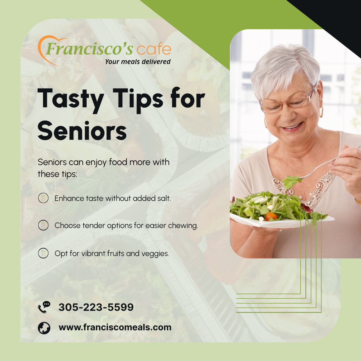 Elevate mealtime enjoyment for seniors with these delicious tips. Discover flavorful and nutritious options for a satisfying dining experience.

#SeniorNutrition #MiamiFL #MealsDeliveryServices