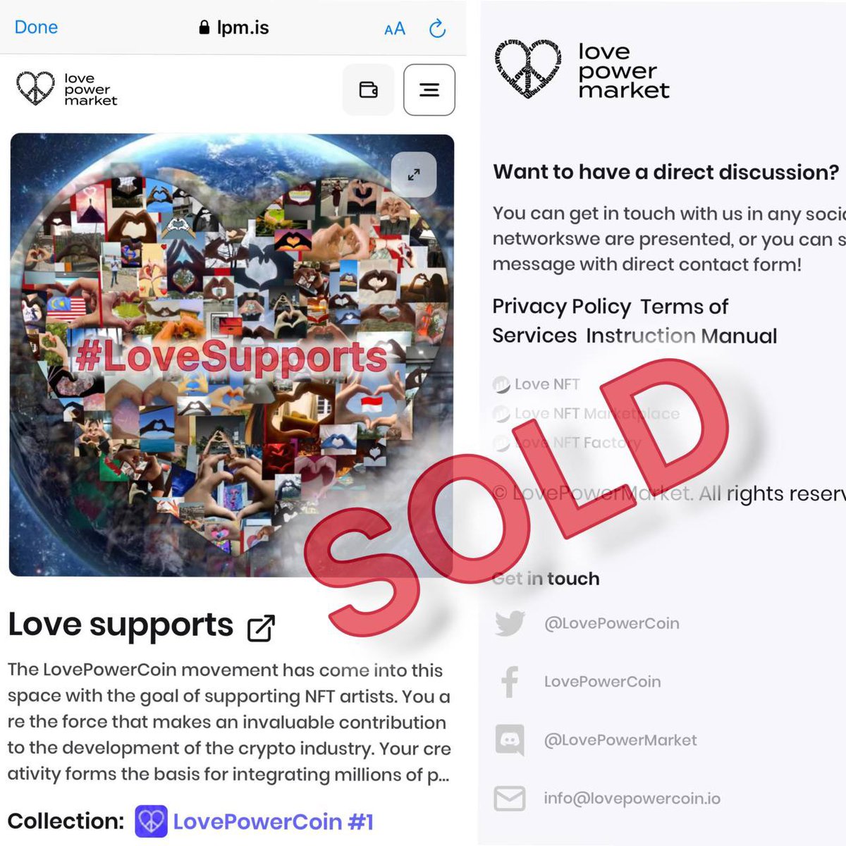 SOLD! This is the first NFT sale on LovePowerMarket marketplace 🔥🔥🔥 All proceeds from the sale will be directed to the LovePowerCoin support wave! You know what to do. List your NFT: lpm.is #LoveSupports ❤️💫✨