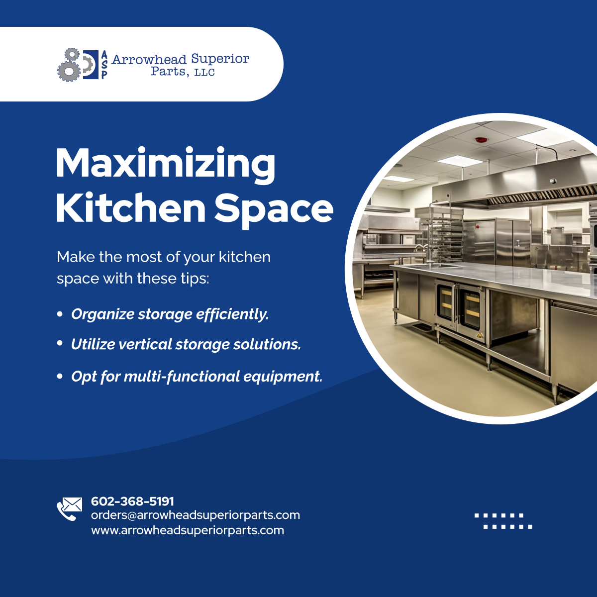 arrowheadsuppts's tweet image. Small kitchen? No problem! Maximize your space with these clever tips and create an efficient, functional workspace. 

#KitchenOrganization #SpaceSavingTips #CommercialKitchenDesign #PeoriaAZ #OEMPartsProvider #CommercialKitchenParts #SpaceMaximization #EfficientStorage