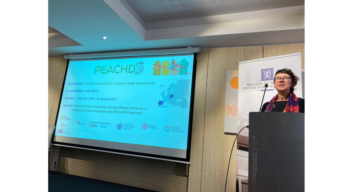 🗣️Fleur Braddick from @hospitalclinic is presenting PEACHD project (Piloting European Action on Cancer Health Determinants). 🤝Done in collaboration with @ICO_oncologia @salutcat @UniWarszawski & @CharlesUniPRG 📍#JAPreventNCD meeting, Brussels . . . #AlcoholRightToKnow