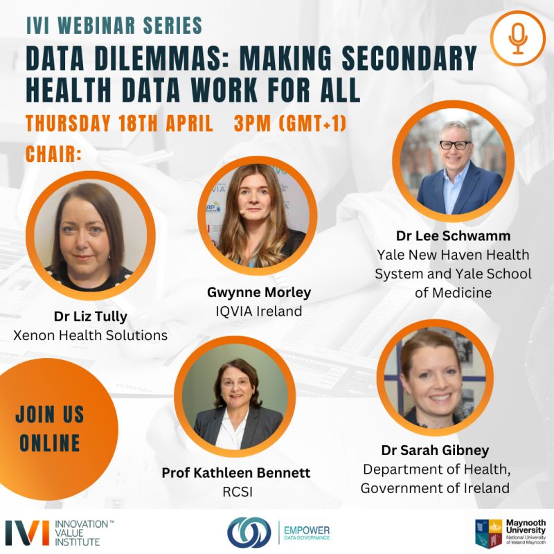 Learn about the challenges and opportunities of secondary #health #data at this webinar hosted by @IVIinsights in conjunction with EMPOWER - Data Governance on Thursday, April 18th at 3pm. Register at: eventbrite.ie/e/data-dilemma…