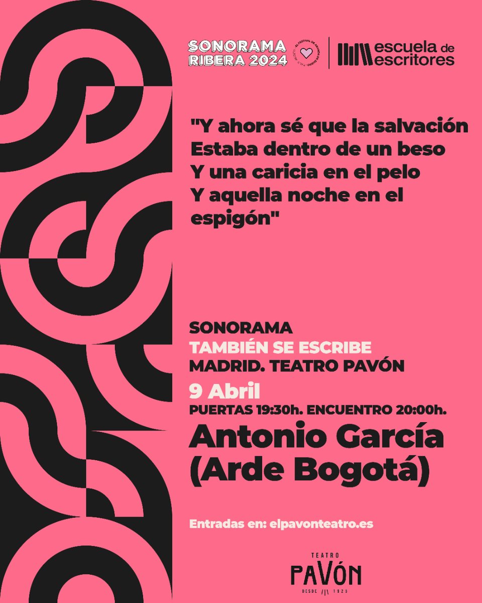 ¡Comienza el ciclo #SonoramaTambiénSeEscribe! La música y la literatura se unen de nuevo en el Teatro Pavón de Madrid gracias a @deescritores: 09.04 Antonio @arde_bogota (Entradas agotadas) 16.04 @coquemalla  23.04 @carlangas  21.05 @sheilablancomusica  🎟️ elpavonteatro.es