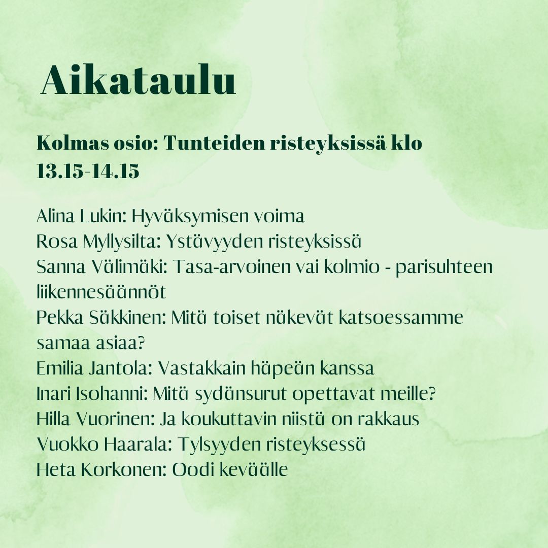Puheiden aikataulut ovat nyt julki! Tule kuulemaan puheita risteyksistä 12.4. klo. 10–14.15 Nokia Arenan Paidiaan tai linjoille Zoomiin. 

Toivottavasti tiemme risteävät! 🗺️