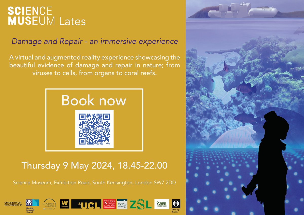 Make sure you get your tickets for @sciencemusem lates on May 9! Join the immersive experience with @datascape_real, @UCLLifeSciences & @KingsCollegeLon researchers, as they show damage & repair in viruses, cells, organs & coral reefs! @LMCB_UCL bit.ly/3TreWZT