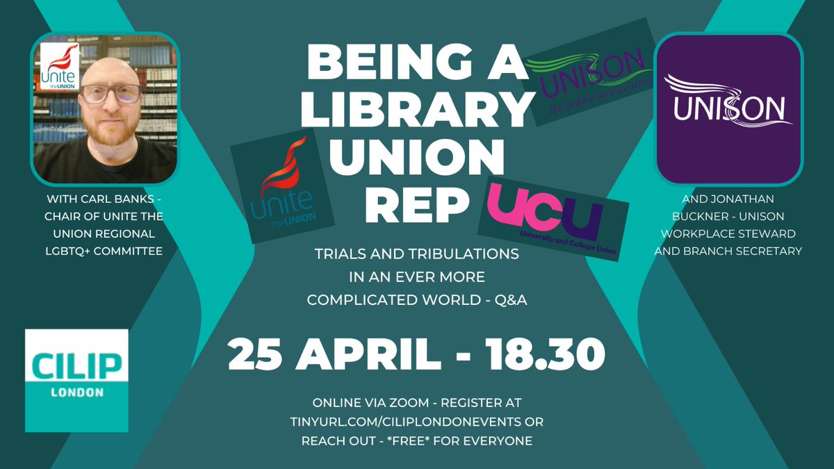 Come along to our free online event to learn all about being a union rep in a library! 📚 <a href="/CILIPinfo/">CILIP</a>    
More details and how to register here: cilip.org.uk/events/EventDe…