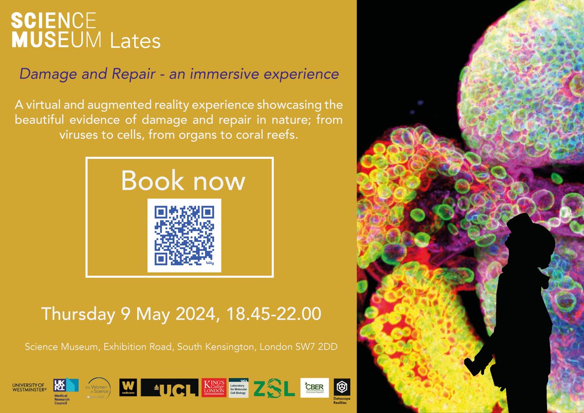 Join @ucl on May 9 for an immersive experience at the @sciencemuseum Lates! An exciting collaboration between @datascape_real, @UCLLifeSciences & @KingsCollegeLon researchers, showing damage & repair in viruses, cells, organs & coral reefs! @LMCB_UCL bit.ly/3TreWZT