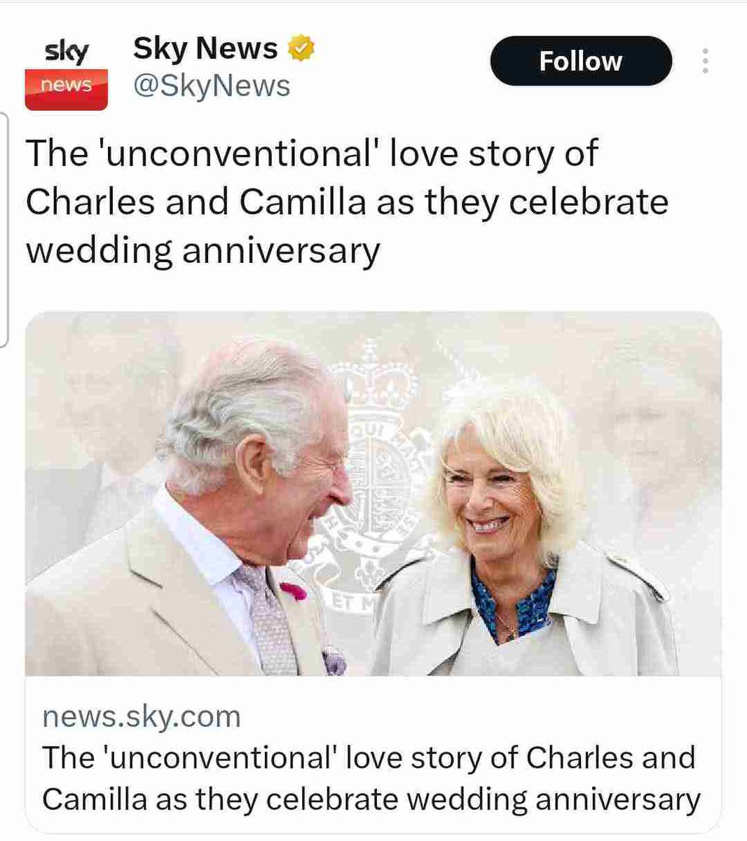 fender_lord's tweet photo. Adultery! I think that's the correct term to describe charles and camilla's relationship up until they divorced their partners and then married. 
These stupid propaganda stories don't fly anymore in the age of social media. @SkyNews do better. https://t.co/Ex71wOm4NH