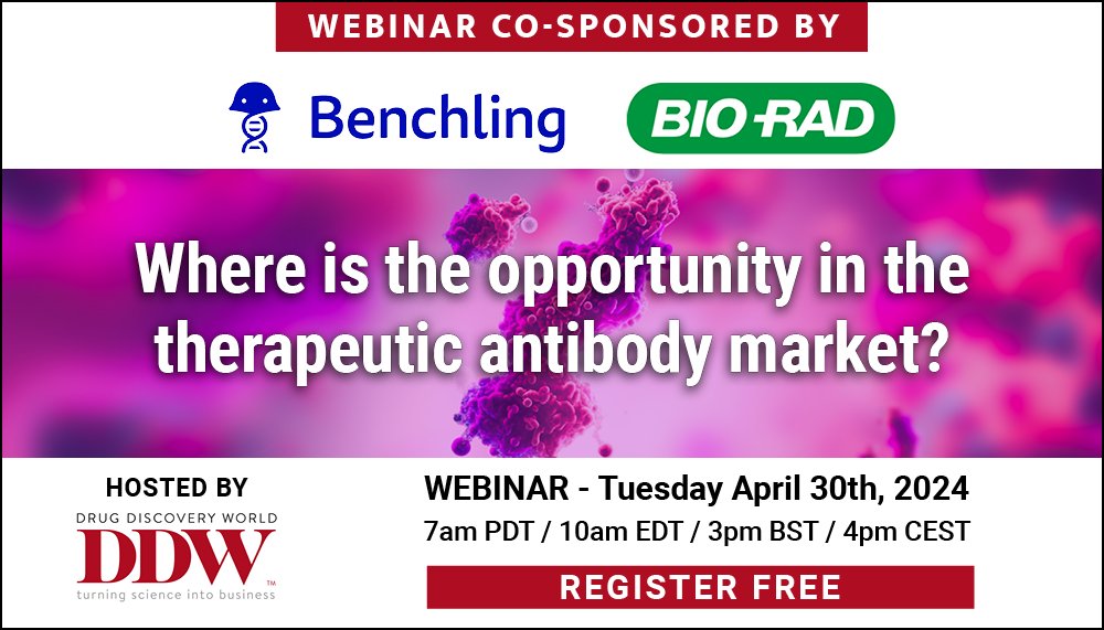 Where is the opportunity in the therapeutic antibody market? Tue, Apr 30, 2024 3:00 PM - 4:00 PM BST Save your place and register for FREE now! attendee.gotowebinar.com/register/61222… Co-sponsored by @benchling and @BioRadLifeSci #TherapeuticAntibodies